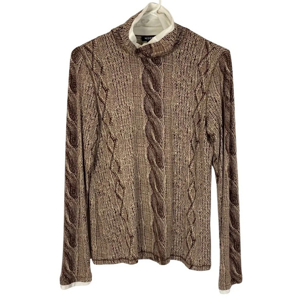 Worth Cableknit Print Pullover Turtleneck Top Womens Size Medium Brown Mockneck - Picture 1 of 10